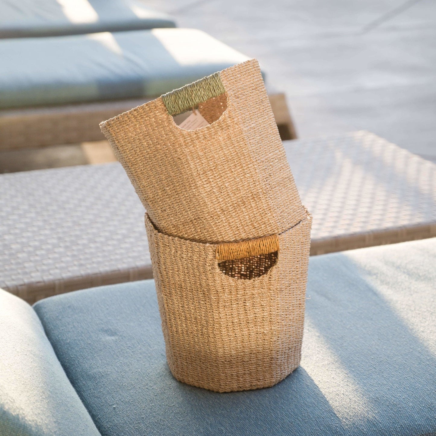 Natural Octagon Basket with Dusty Rose Handle
