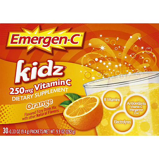 Emergen-C Kidz Vitamin Fizzy Drink Mix Orange, 30 Packets