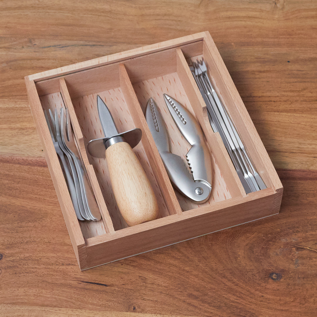 Seafood Set in Wooden Box with Acrylic Lid