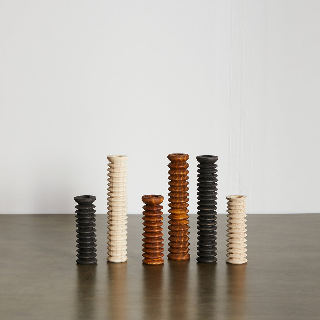 Spiral Pine Modern Wood Candle Candlestick Holder