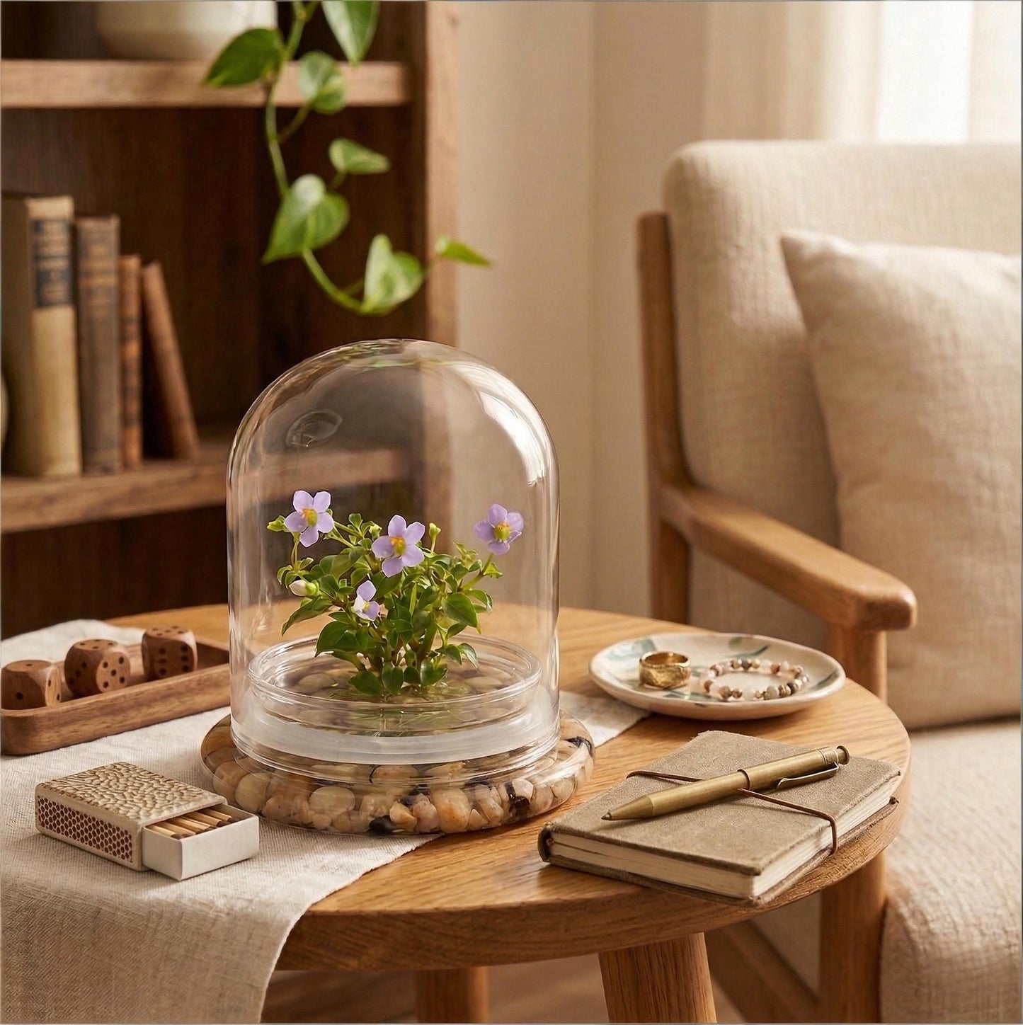 Persian Violet Terrarium, Elegant Live Flowering Plant Gift, Continuous Blooming, Self-Growing, No-Watering, Zero-Maintenance Indoor Glass Décor