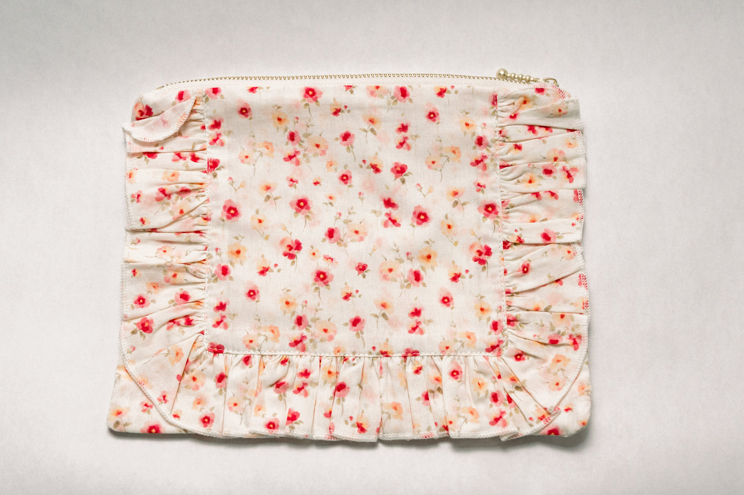 Sunset Petal | Timeless Floral Ruffle Zipper Pouch