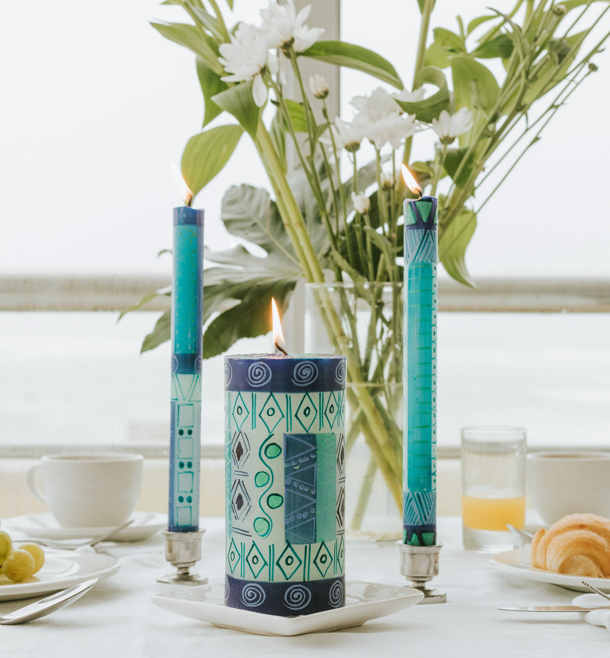 Blue & Green Painted Candles