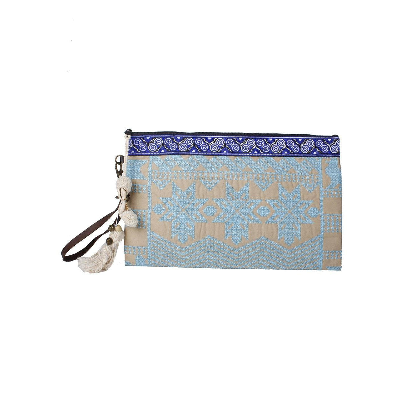 Botanica Embroidered Wristlet with PomPoms - Thailand