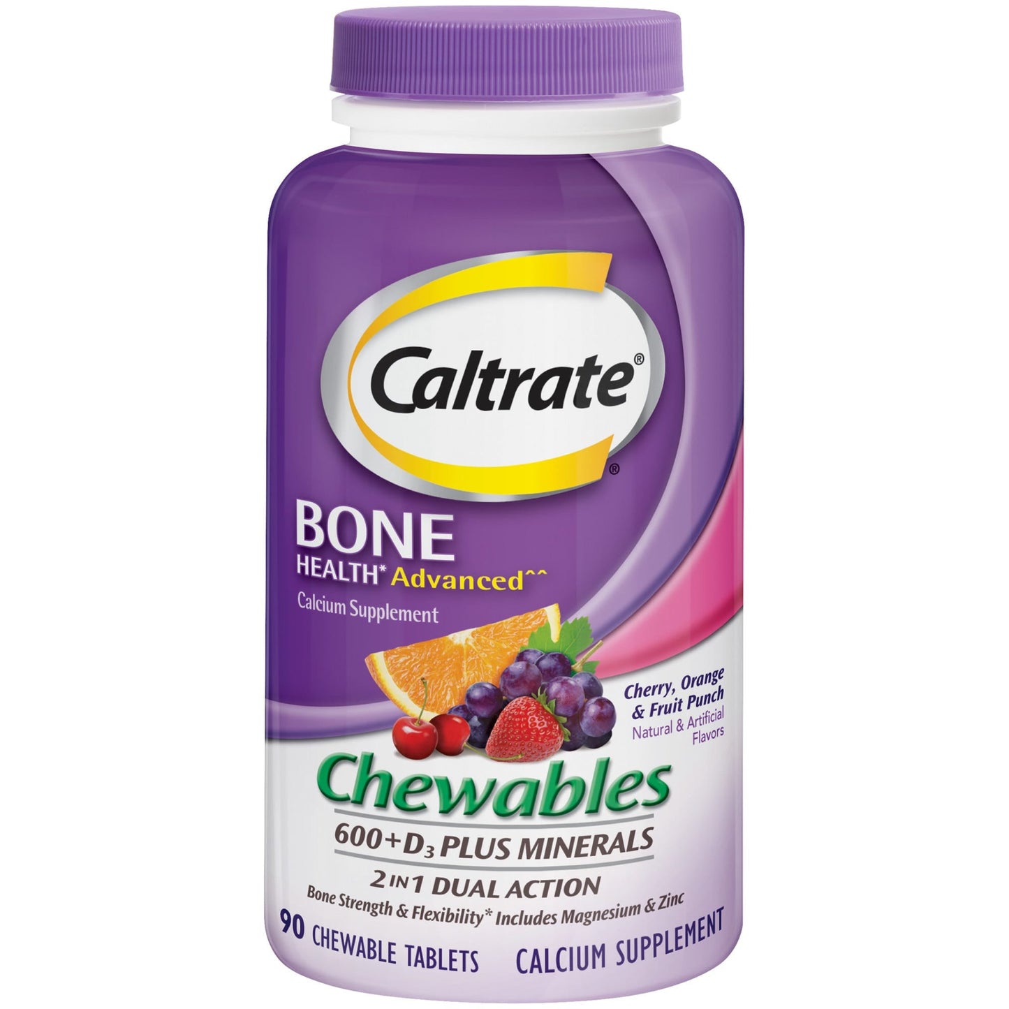 Caltrate Calcium & Vitamin D3 Plus Minerals Cherry Orange & Fruit Punch -- 90 Chewable Tablets