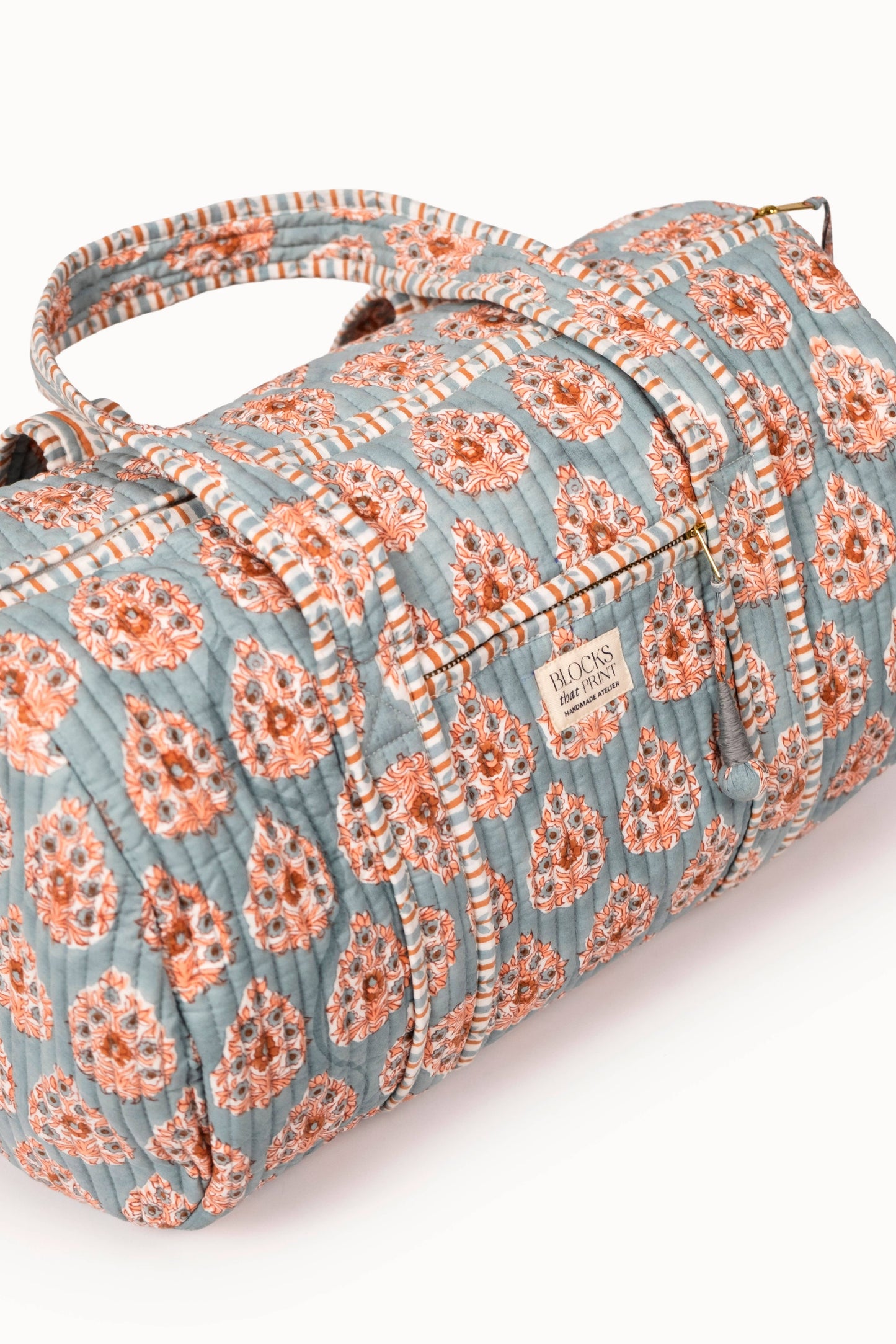 Terracotta Heirloom Buta Block Print Quilted Duffle Bag