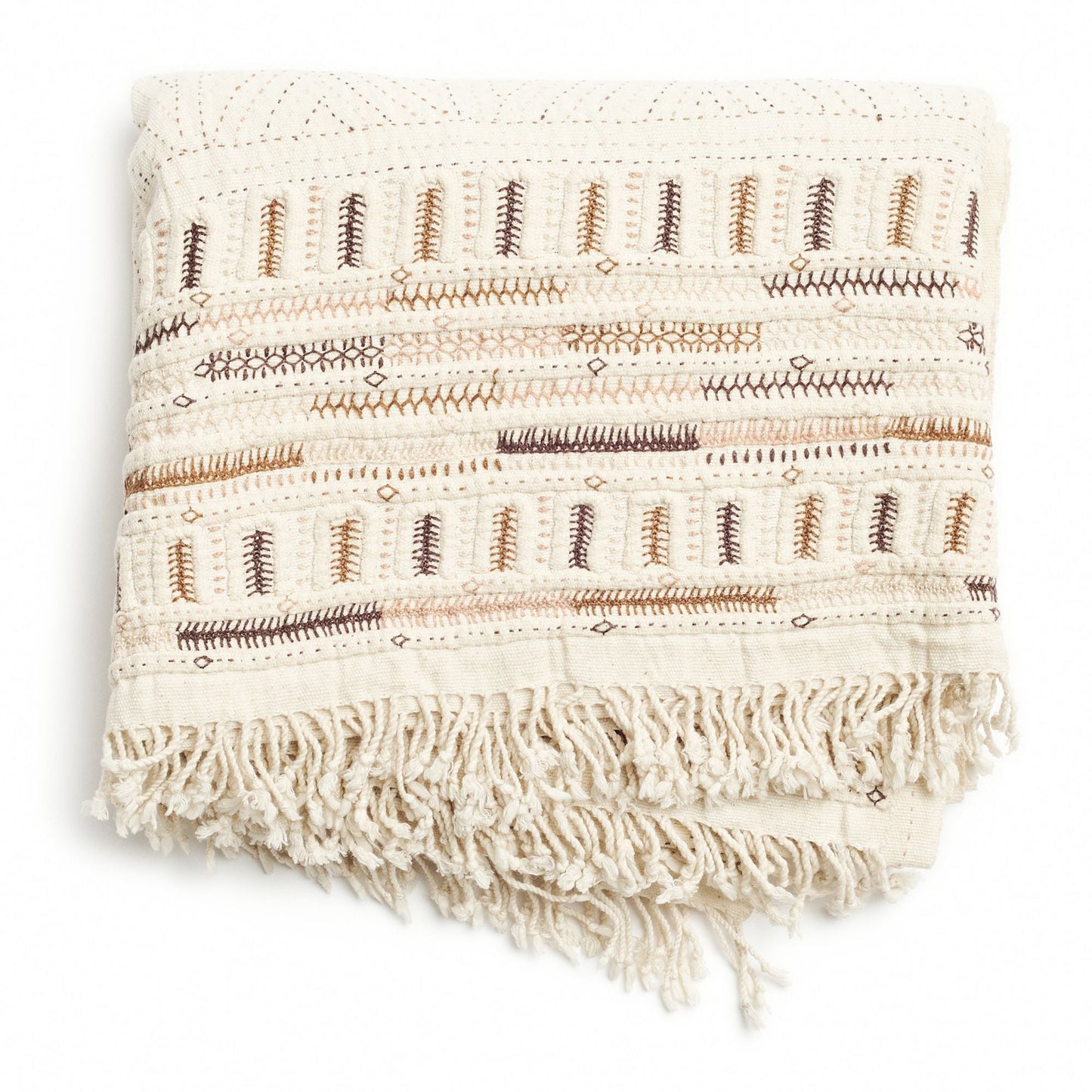 Unah Brown Fully Hand Embroidered Throw Handloom Organic Cotton Throw
