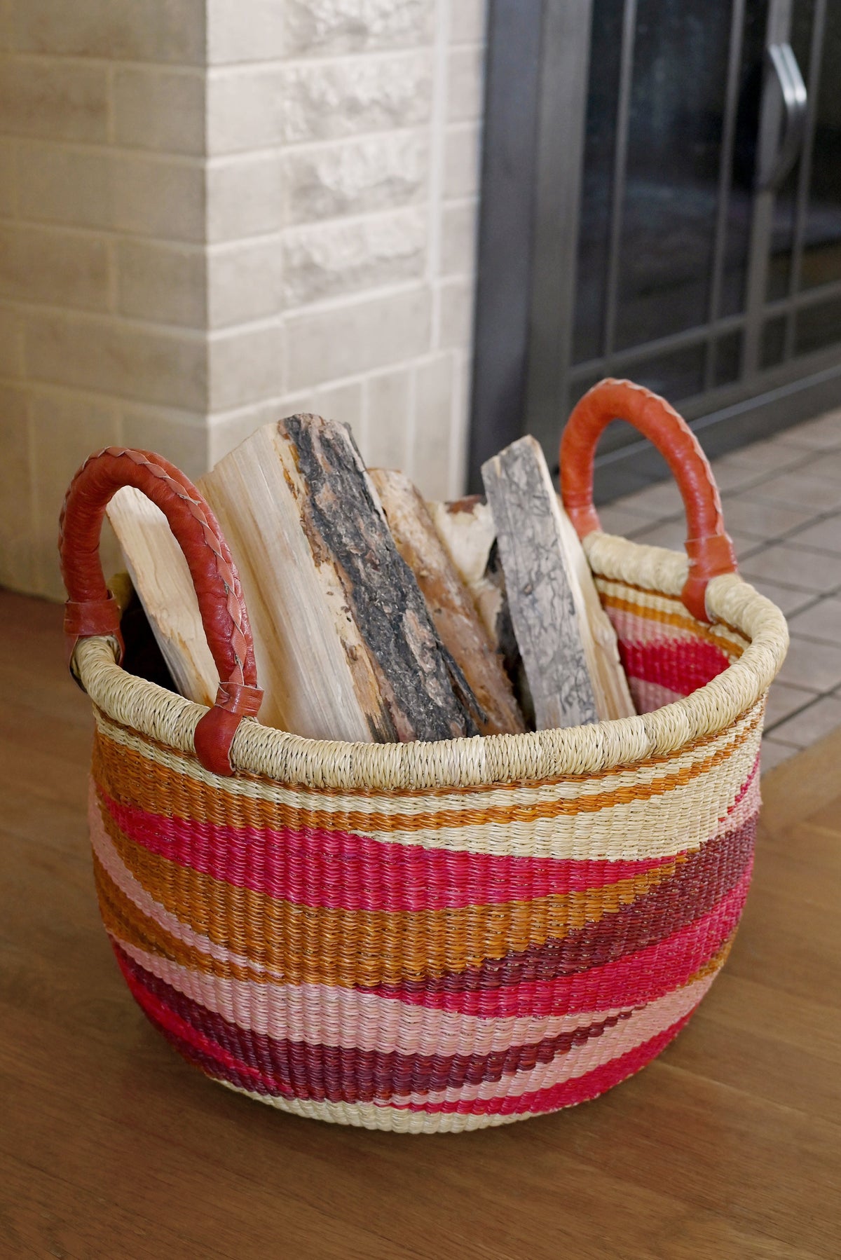 Shades of Red Triangle Design Double Handle Bolga Basket