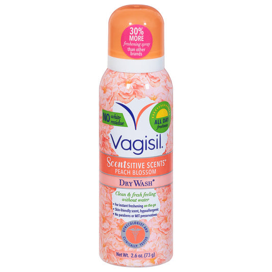 Vagisil Sensitive Scents Dry Wash Spray Peach Blossom - 2.6 Oz