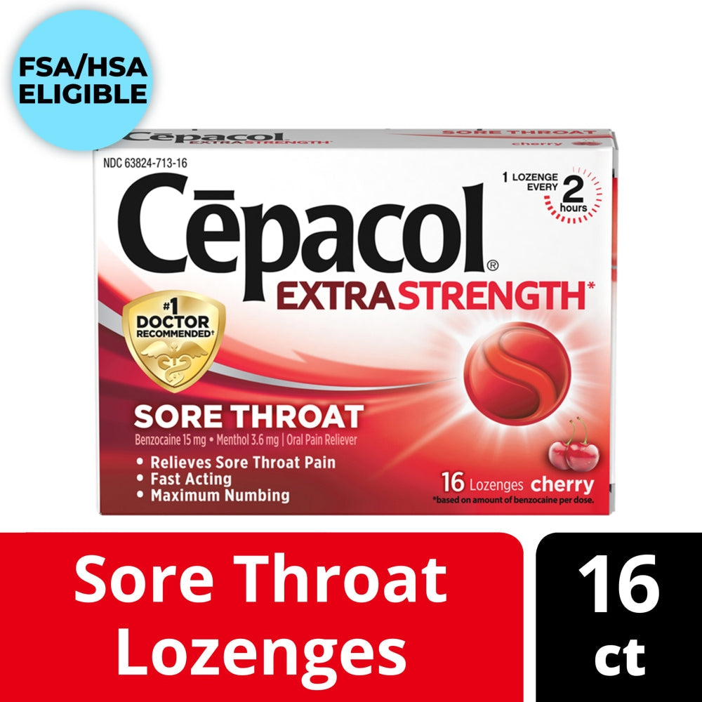 Cepacol Extra Strength Cherry Sore Throat Lozenges 16 Ea Box