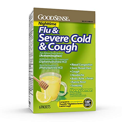 GoodSense Flu & Severe Cold & Cough, Nighttime, Honey Lemon