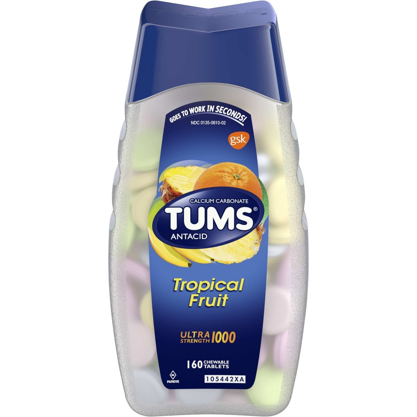 Tums Ultra Strength Assorted Tropical Fruit Antacid Chewable Tablets For Heartburn Relief