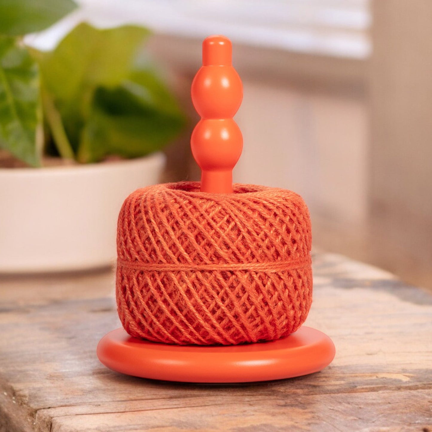 Wooden Twine Holder with Jute Ball in Orange Flame