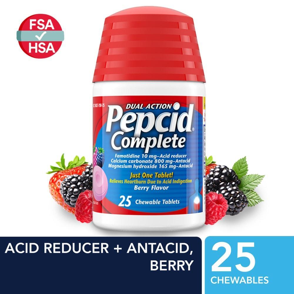 Pepcid Complete, Acid Reducer/Antacid, Dual Action, Berry Flavor, Chewable Tablets