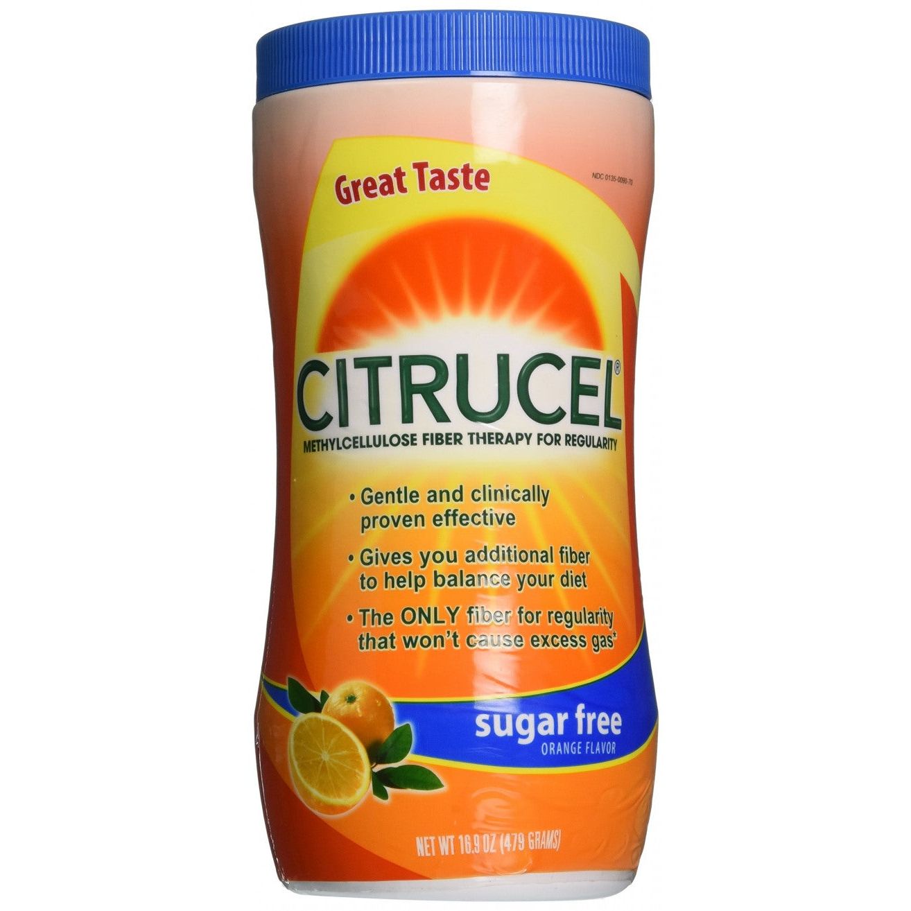 Citrucel Sugar Free Orange Flavor Methylcellulose Fiber Therapy Powder For Regularity, 16.9 Ounce