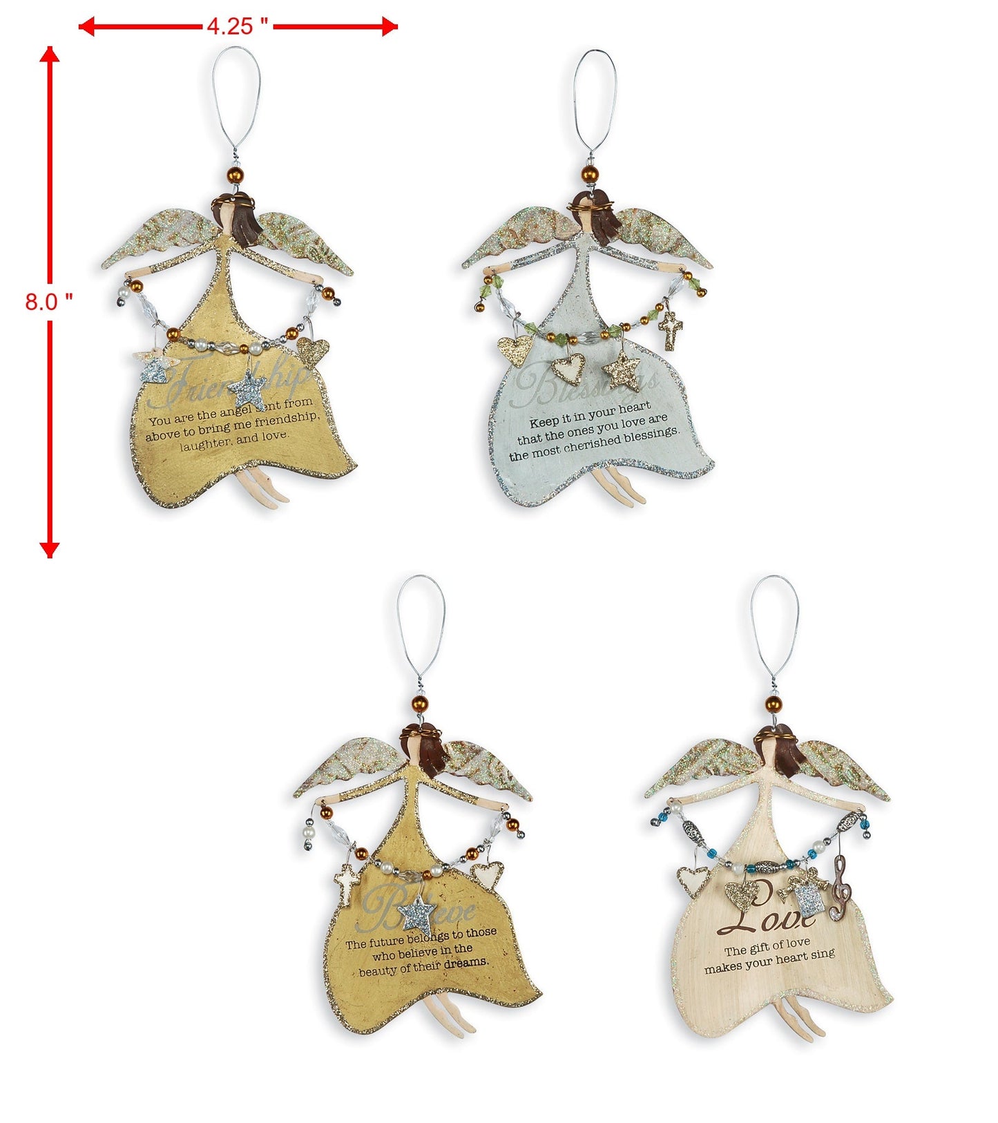 Inspiring Rustic Metal Angel Ornaments - Set of 4