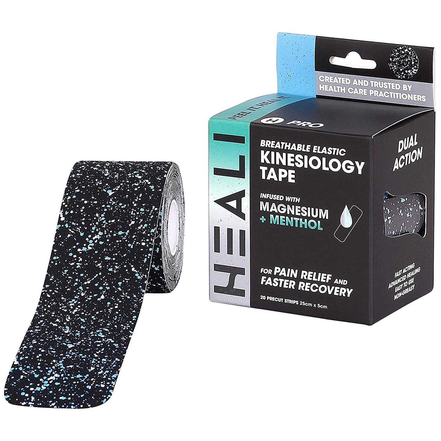 Heali Magnesium & Menthol Infused Kinesiology Tape Blue Splatter