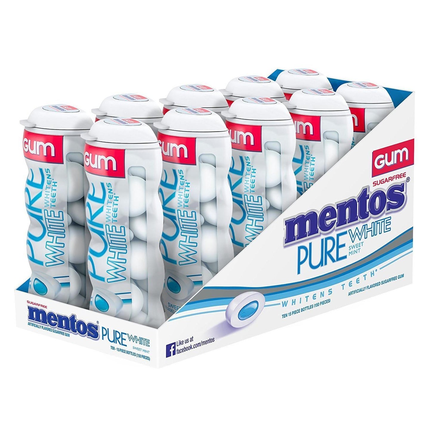 Mentos Pure White Chewing Gum, Sugarfree, Sweet Mint