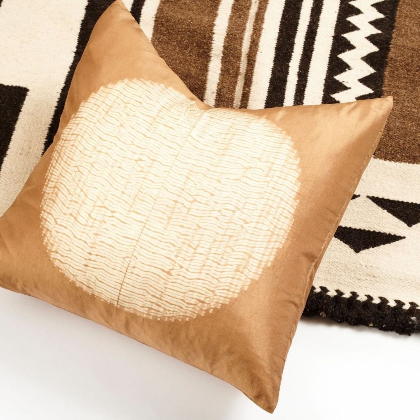 Shunya Gold Handcrafted Shibori Print Mulberry Silk Pillow