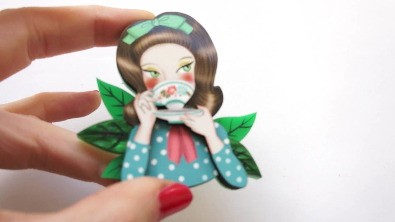 Girl Drinking Tea Brooch by Laliblue