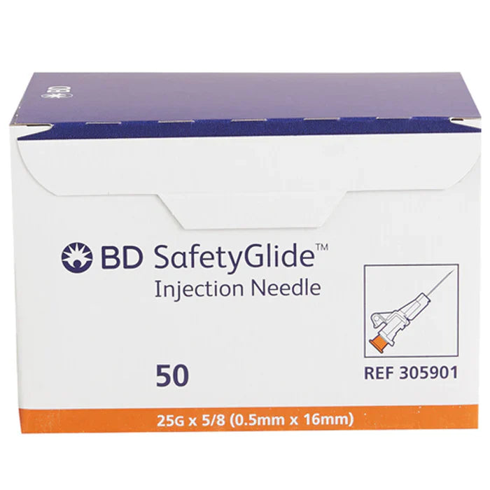 BD SafetyGlide Syringe with Shielding Needle, 3mL, 25G x 5/8", Box of 50