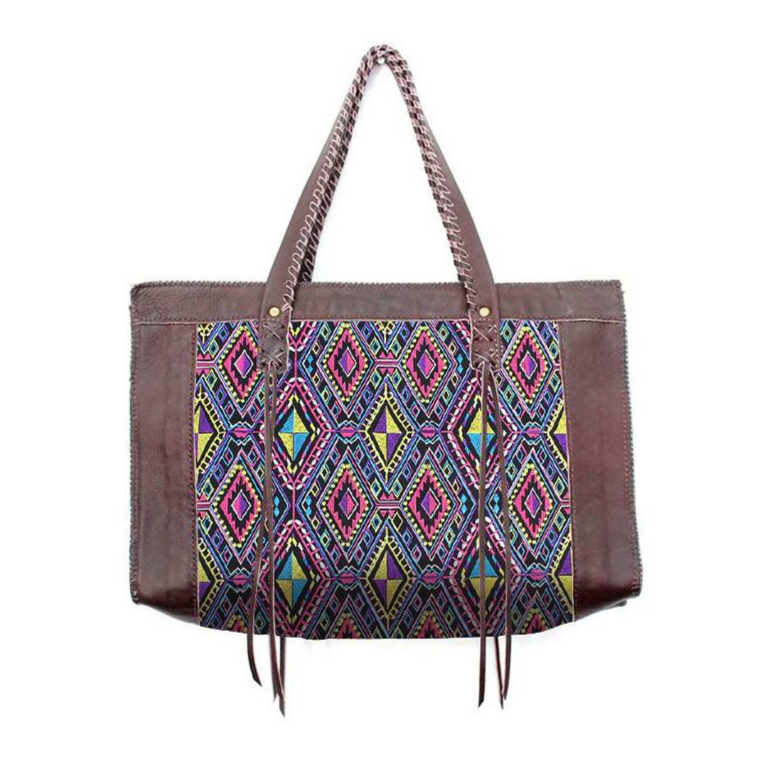 Leather Boho Tribal Tote Bag - Thailand