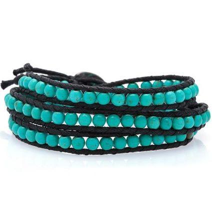Three Wrap Bracelet with Leather & Beads - Thailand