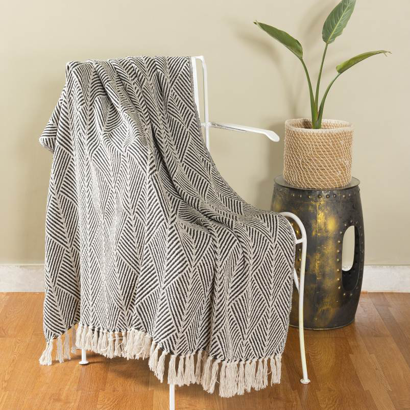 Big Herringbone Knit Cotton Throw Blanket