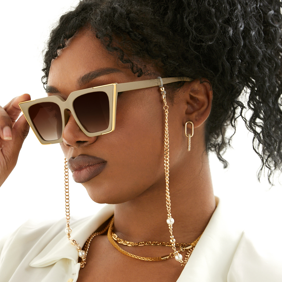 The CEO - Sustainable Nude Frame Brown Lens Cateye Sunglasses