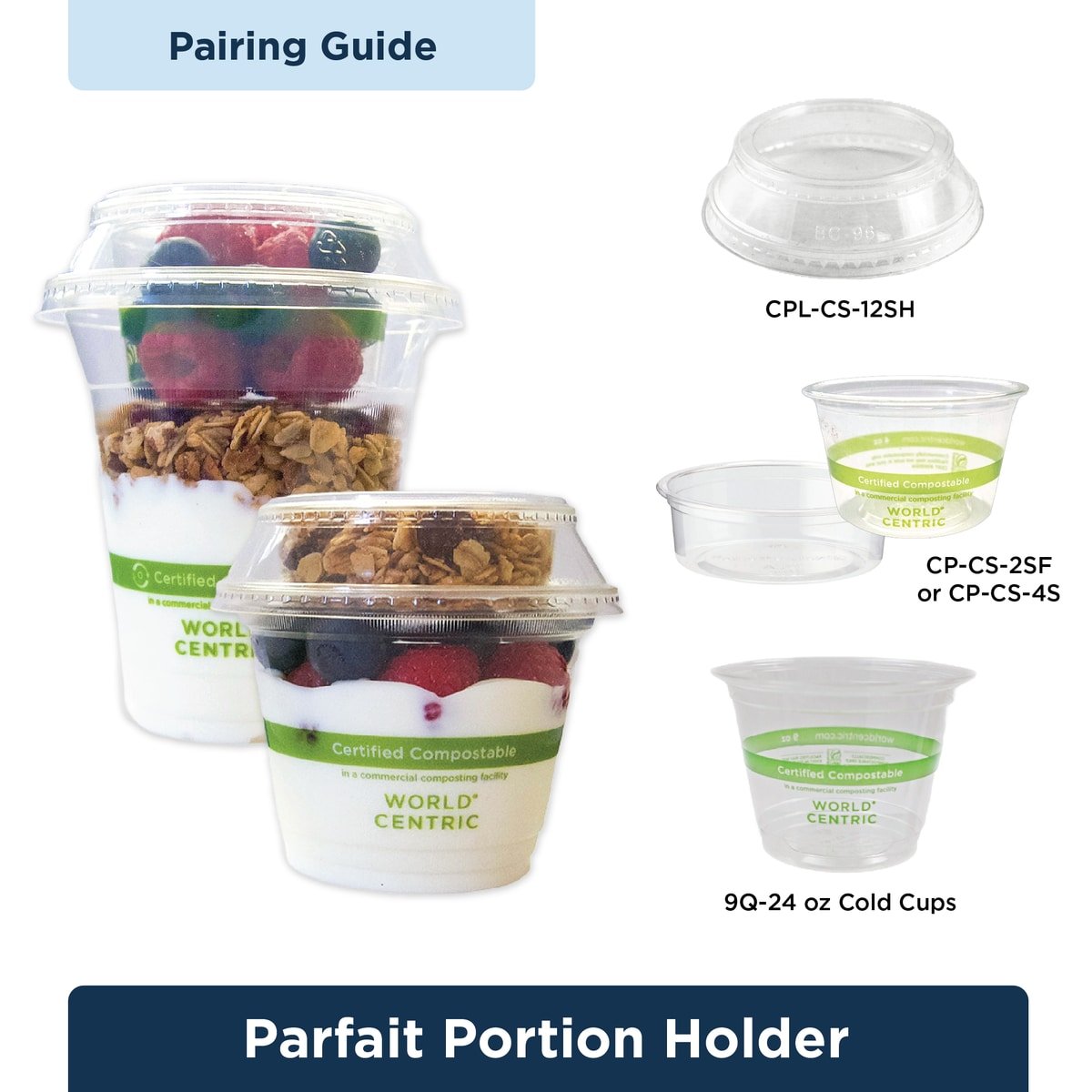 World Centric LID PLA Lid for 9Q-24 oz Cold Cups & Portion Holder for CP-CS-2SF & CP-CS-4S, Clear (QTY 1000), SKU CPL-CS-12SH
