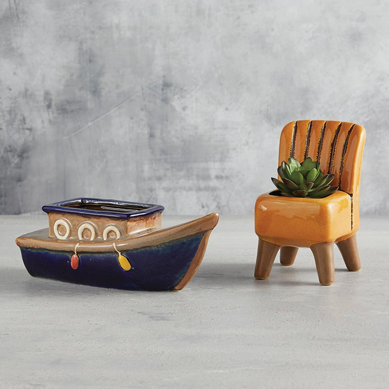 Chair Planter in Yellow Antique | Ceramic Plant Pot Decor | 4" x 3.5" x 6"