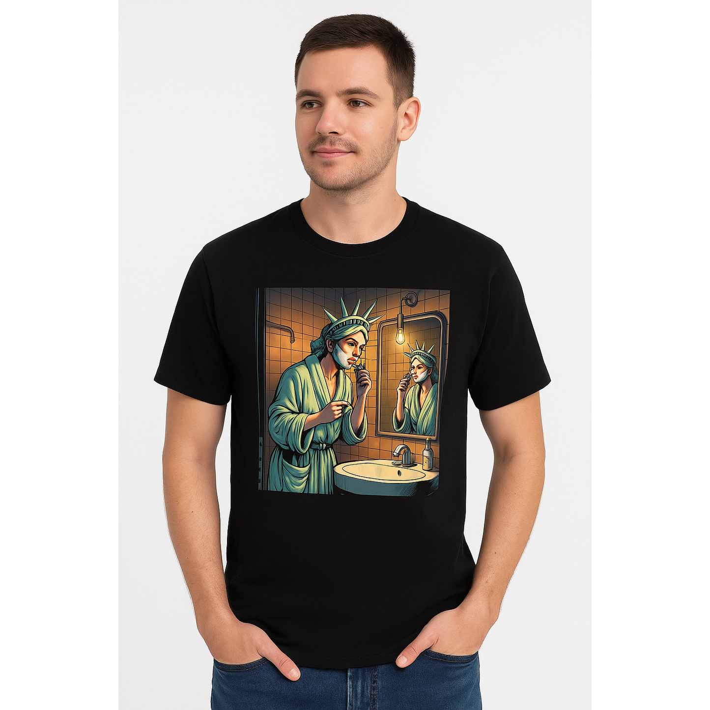 Pasteur Statue of Liberty Shaving – Graphic Black T-Shirt