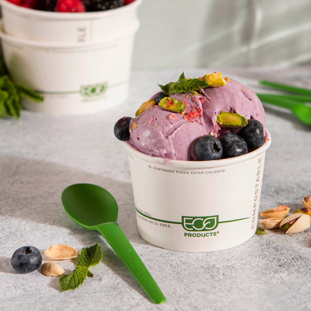 Eco-Products GreenStripe Renewable & Compostable Food Container, 8 oz (QTY 1000), SKU EP-BSC8-GS