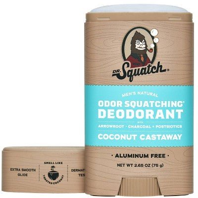 DR. SQUATCH Men's Natural Solid Deodorant Coconut Castaway Aluminum-Free 2.65oz - New