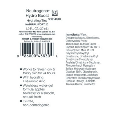 Neutrogena Hydro Boost Hydrating Tint Liquid Foundation 20 Ivory - Imperfect Container