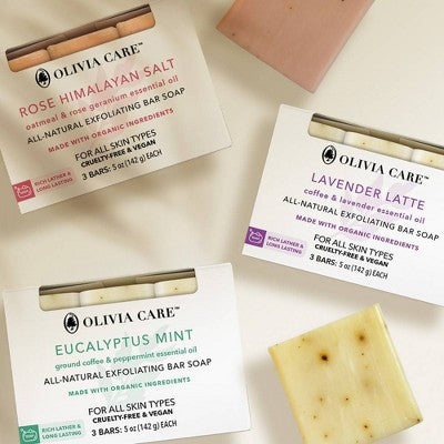 Olivia Care All-Natural Exfoliating Bar Soap Set Rose Himalayan Salt 15oz/3ct - New