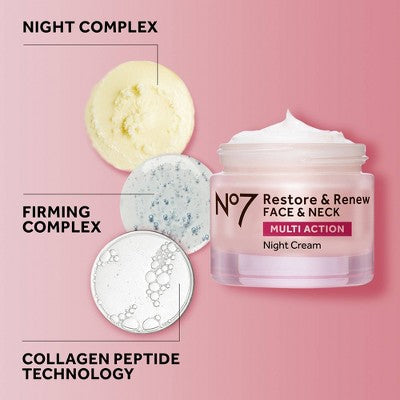No7 Restore & Renew Multi Action Face & Neck Night Cream 1.69 fl oz - Imperfect Box