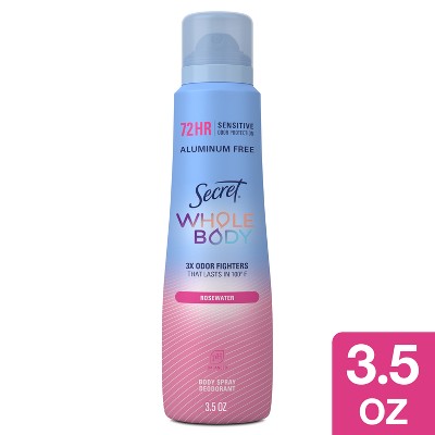 Secret Whole Body Deodorant Spray Rosewater 3.5oz - New