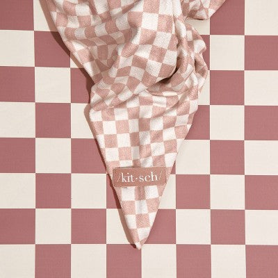 Kitsch Extra Large Quick-Dry Hair Towel Wrap Terracotta Checker - Imperfect Box