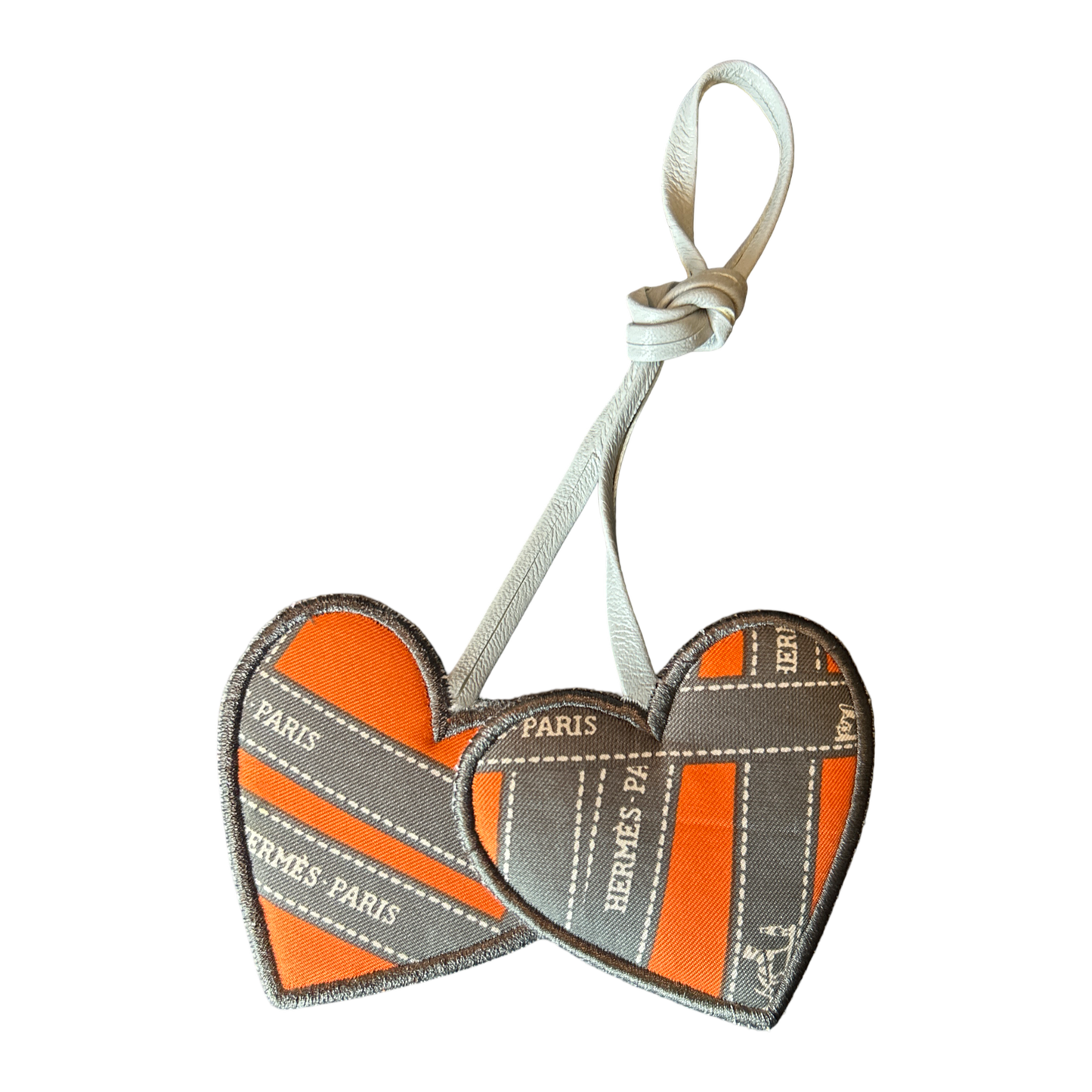 Bolduc Ribbon Scarf Double Heart Bag Charm