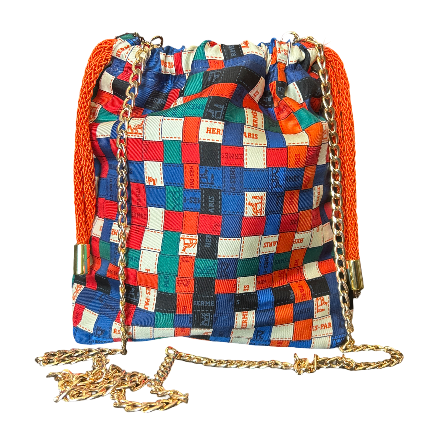 Bolduc au Carree Vintage Scarf Drawstring Crossbody Bag