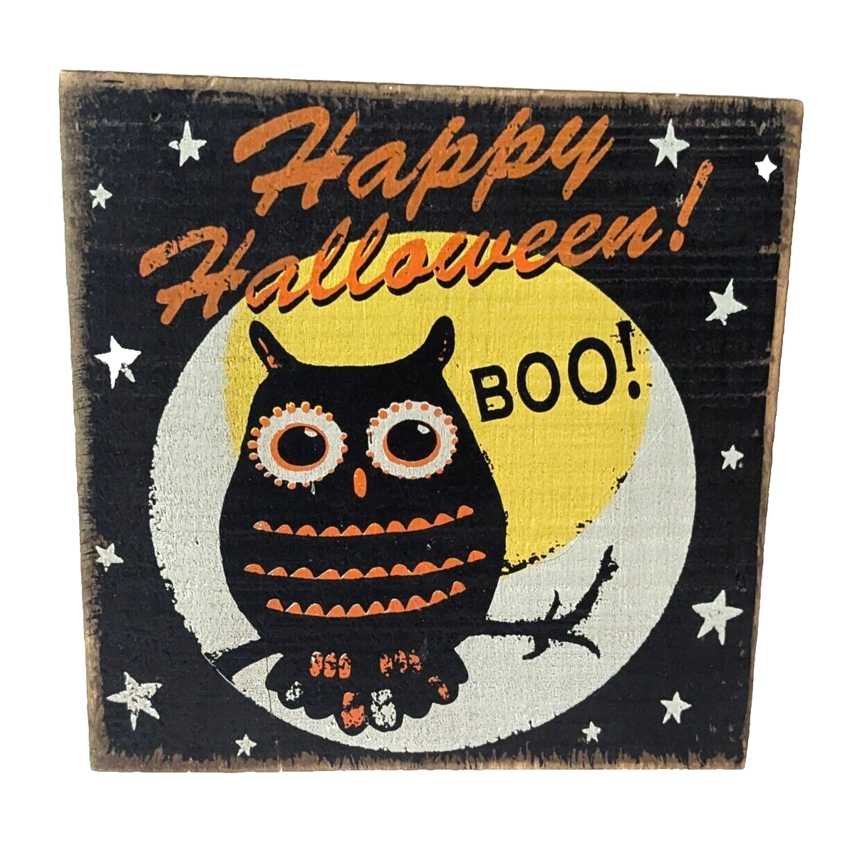 Happy Halloween BOO Owl Vintage-Style Wood Sign