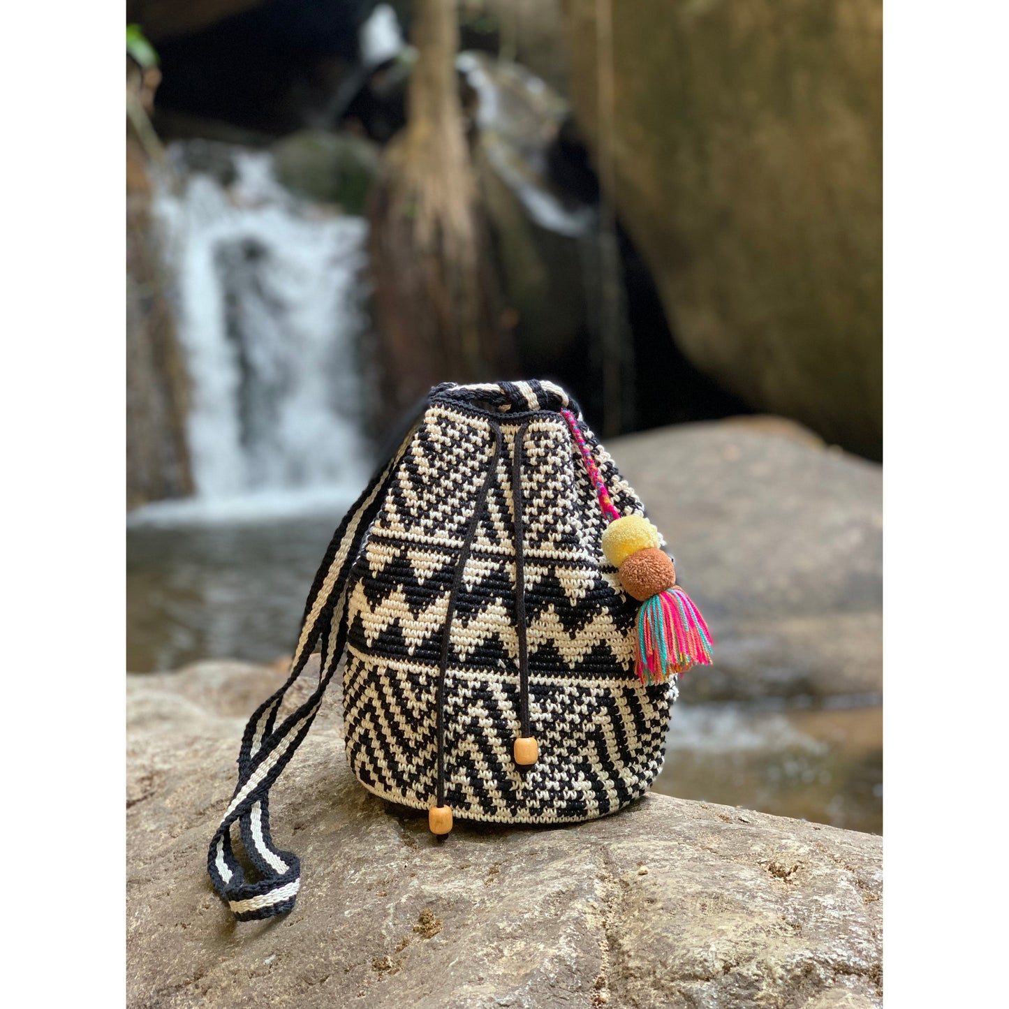 Summer Crochet Chevron Boho Crossbody Black and White Bag - Guatemala