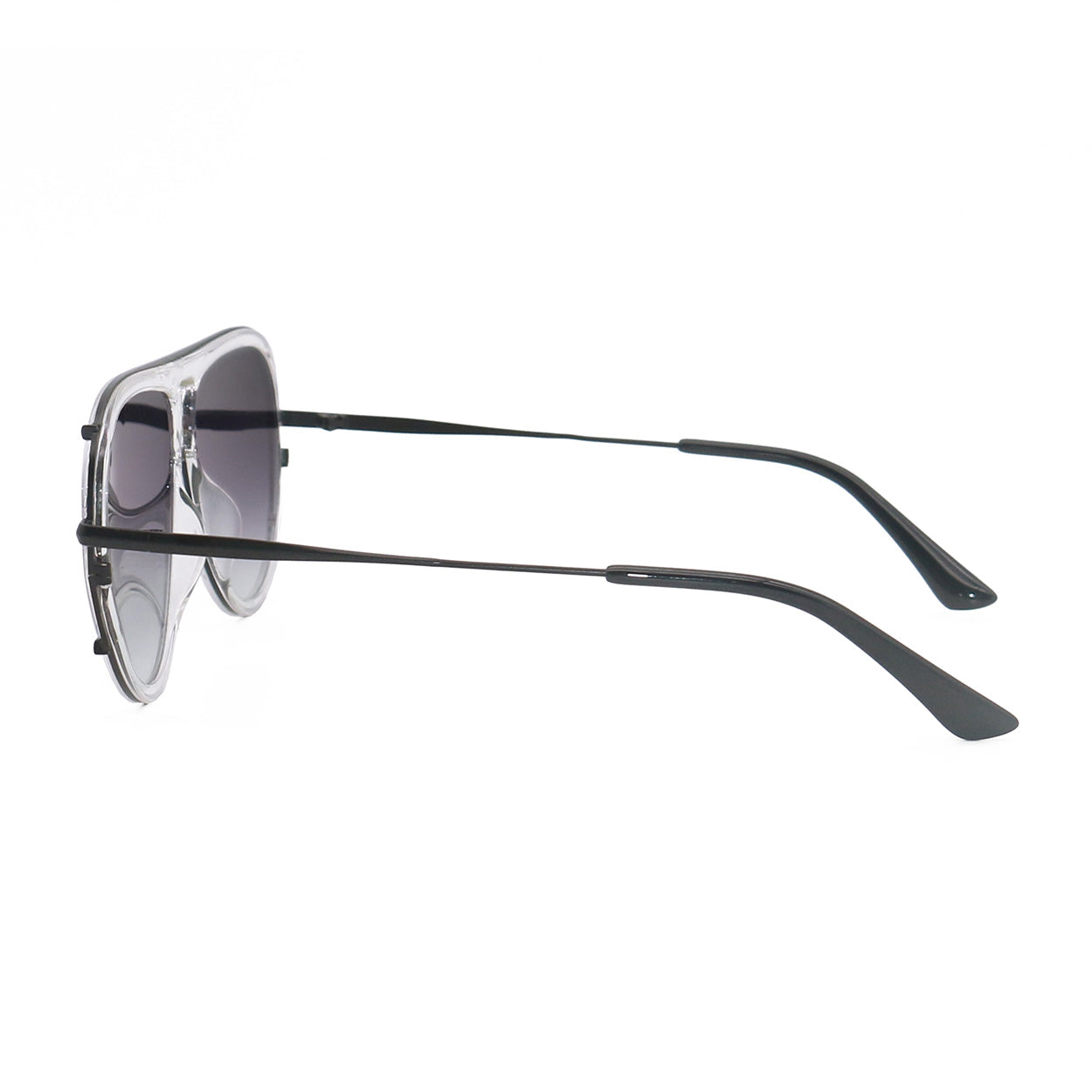 Ivy Luxe - Clear Black Tangle-Free Round Aviator Sunglasses