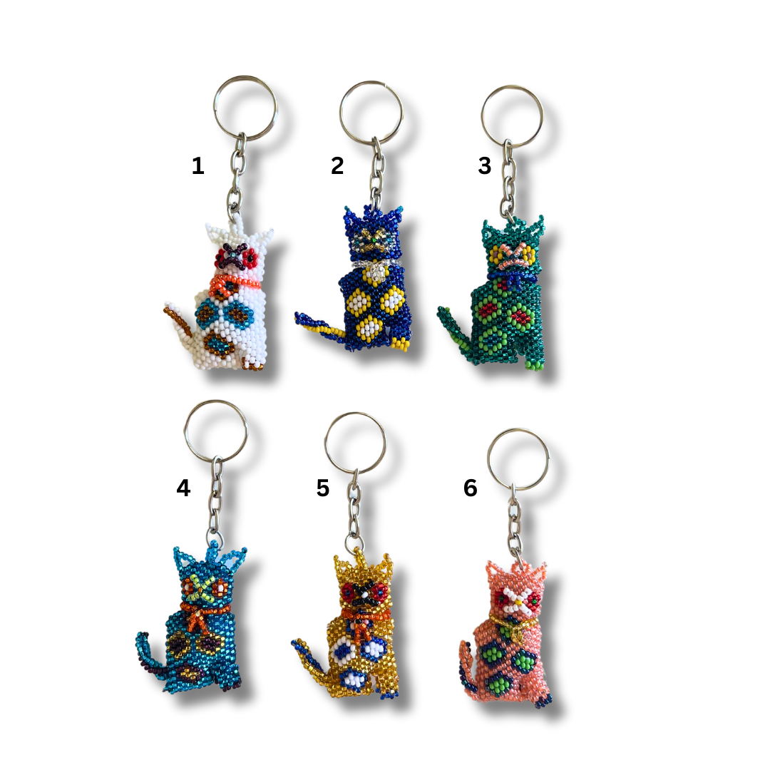 Cat Seed Bead Key Chain - Guatemala