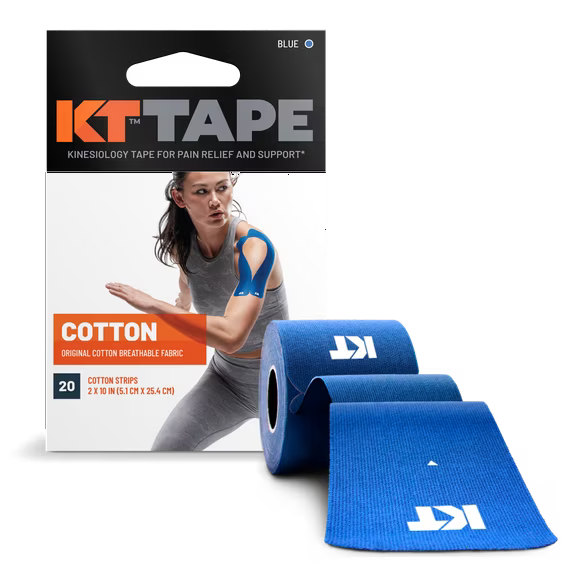 KT Tape Original Cotton Kinesiology Tape, Precut Strips, Blue, 20 Count