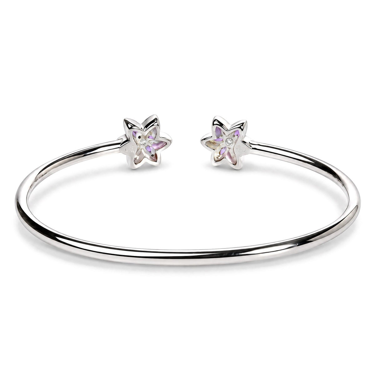 .925 Sterling Silver Ruby with Diamond Accent Floral Flexy Open Bangle Bracelet