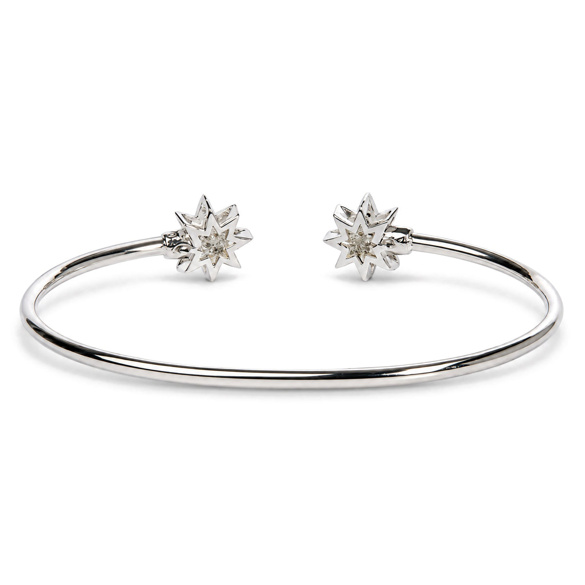 .925 Sterling Silver Diamond Accent Star Flexy Open Bangle Bracelet