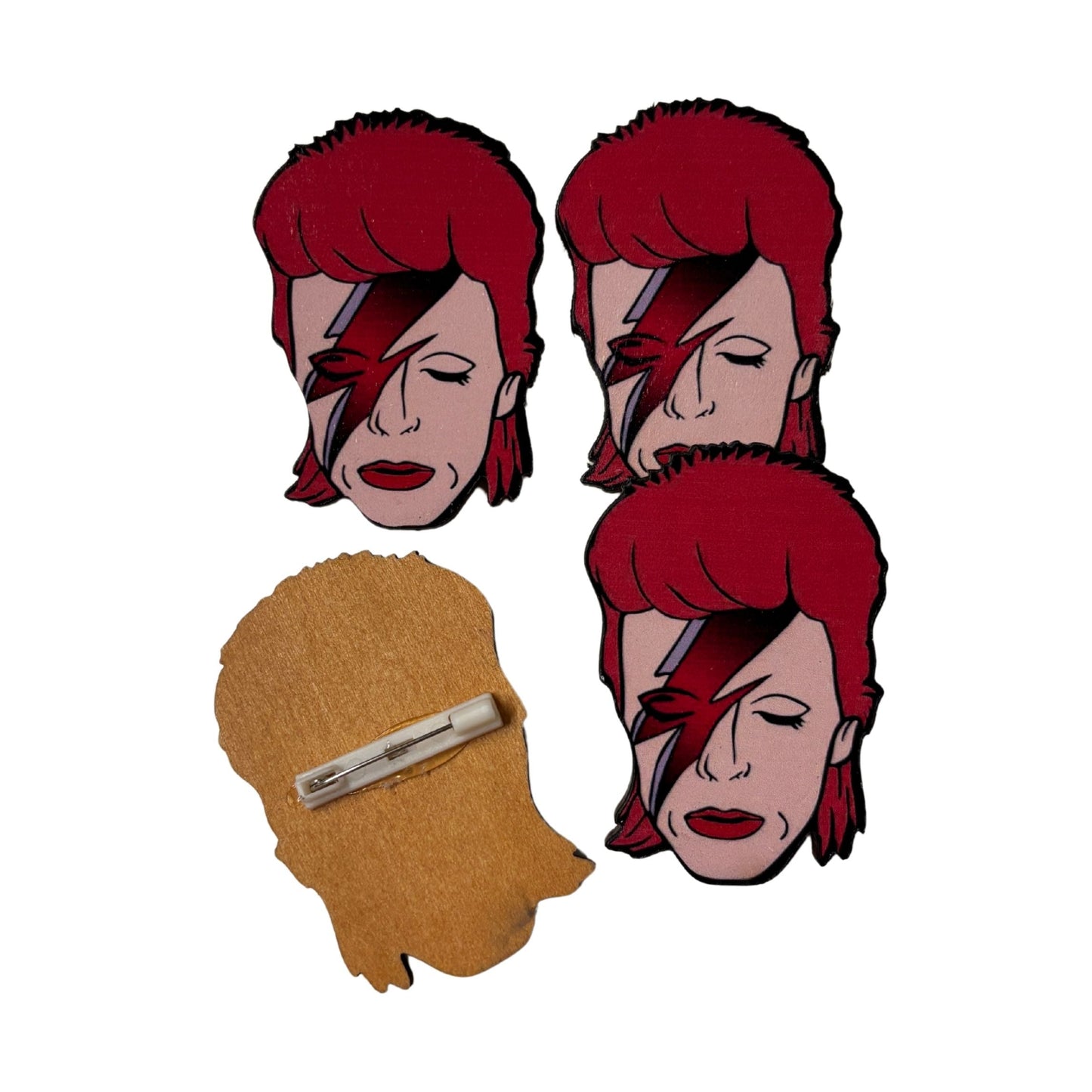 Large David Bowie Wooden Brooch Pin | Retro Rock Tribute