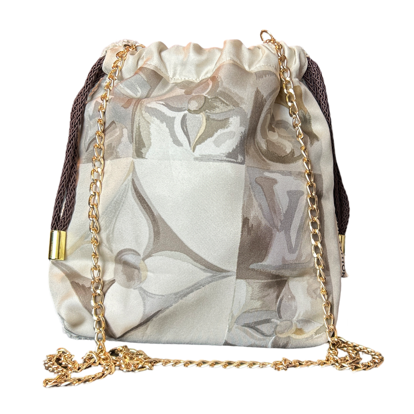 Au Fils du Temps Vintage Silk Scarf Drawstring Crossbody Bag